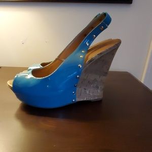 Qupid turquoise slingback wedge heels (10)